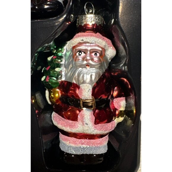 Vintage Santa Claus Glass Ornaments Christmas 3 Pack With Glitter Accents - Picture 3 of 5
